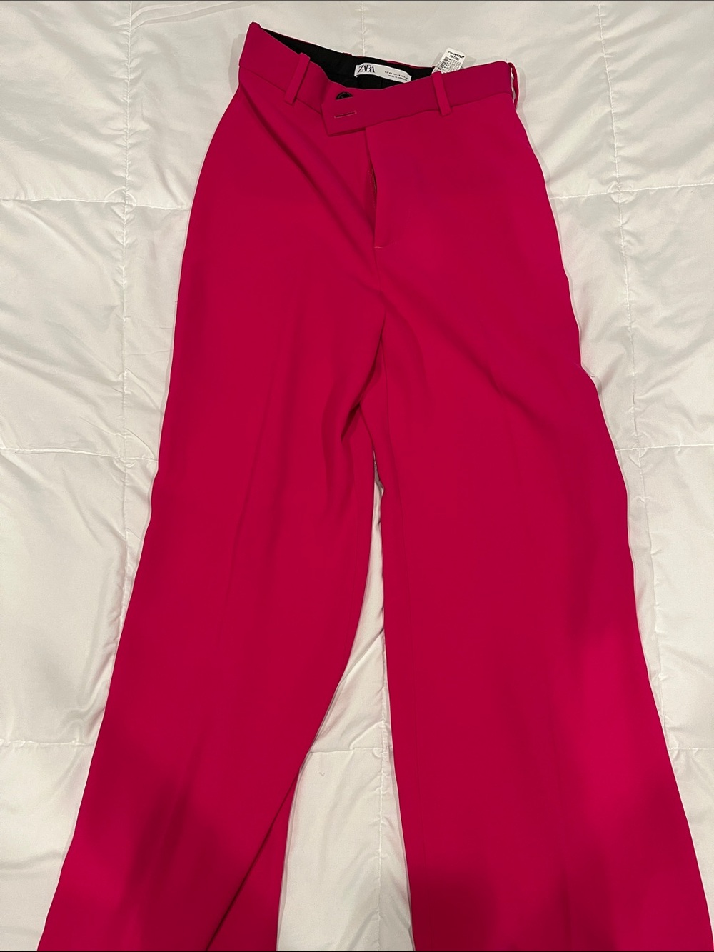 Zara Wide-Leg High-Rise Pants in Bright Fuchsia